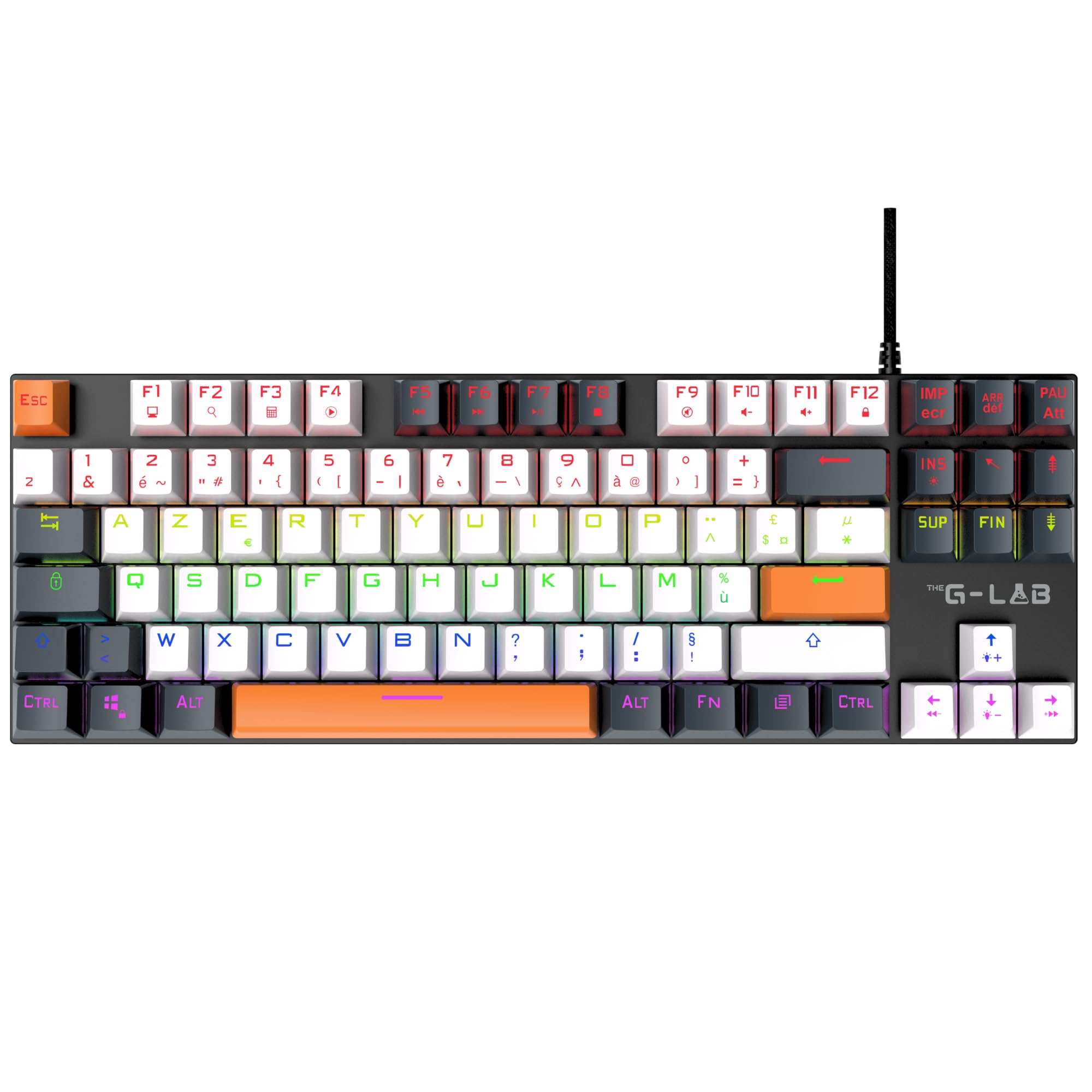 The G-Lab Keyz Mercury Colors - Teclado mecánico TKL 87 teclas color naranja, blanco y negro, teclado mecánico con cable USB, retroiluminación LED RGB- Teclado compacto para PC / PS5/XBOX - Nuevo 2024