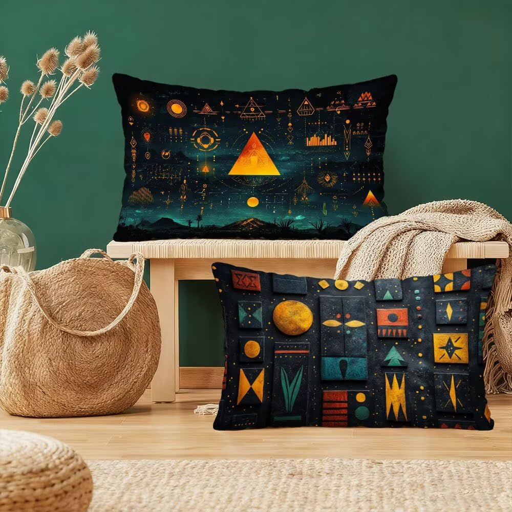 Housse de coussin 60x80 cm en velours jaune et bleu-vert