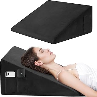 Wedge Pillow, 12 Inch Bed Wedge Pillow for Headboard, Pillow Wedge for Acid Reflux Relief, After Surgery, Sleeping,Back Pain Relief, Memory Foam Top, Black