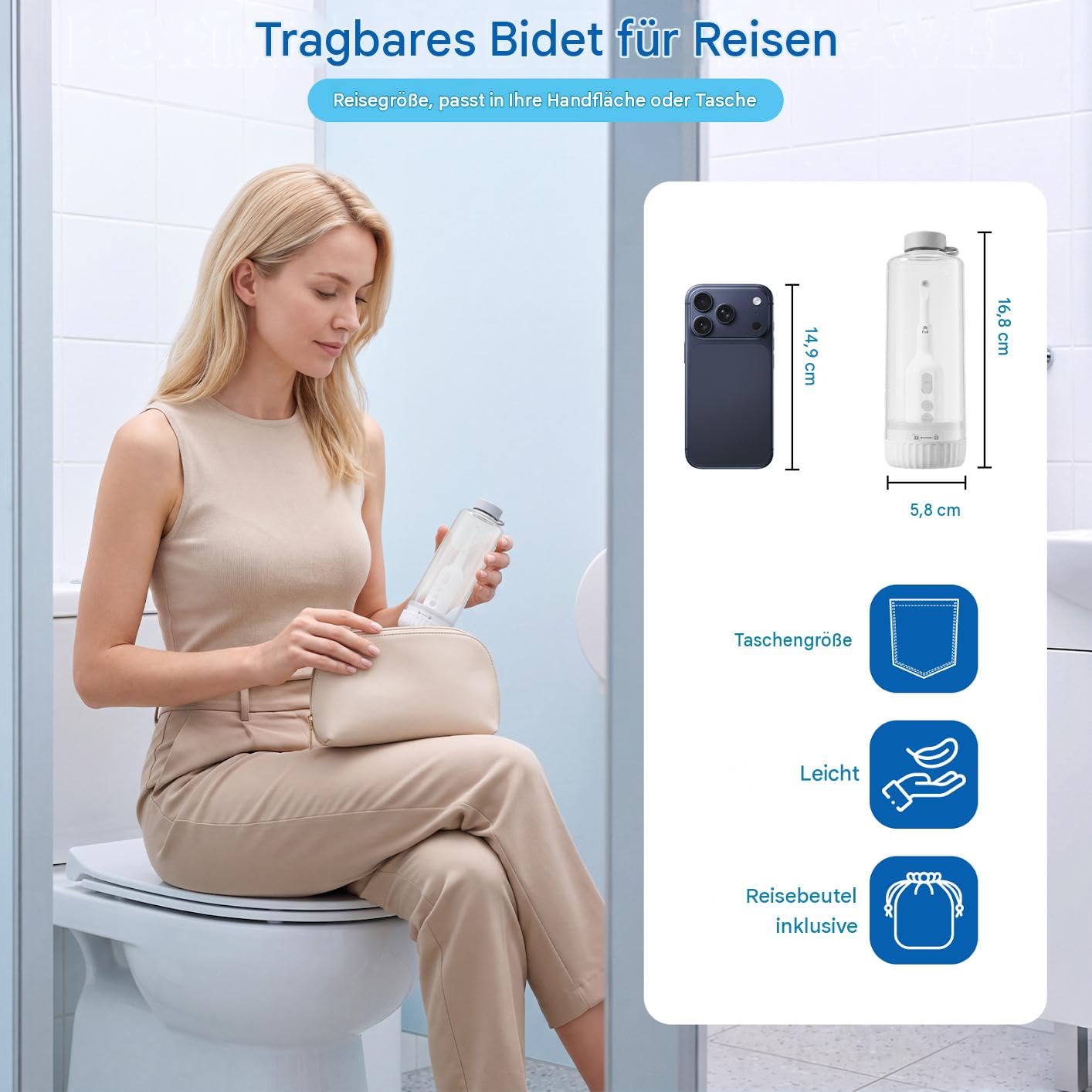 Po Shower Elektrisches Po Dusche Elektrisch Portable Bidet mit Einziehbarer Düse, Wiederaufladbar Reise 350ML IPX7 wasserdicht, 3 Druckstufen – ideal für Outdoor, Camping & persönliche Hygiene