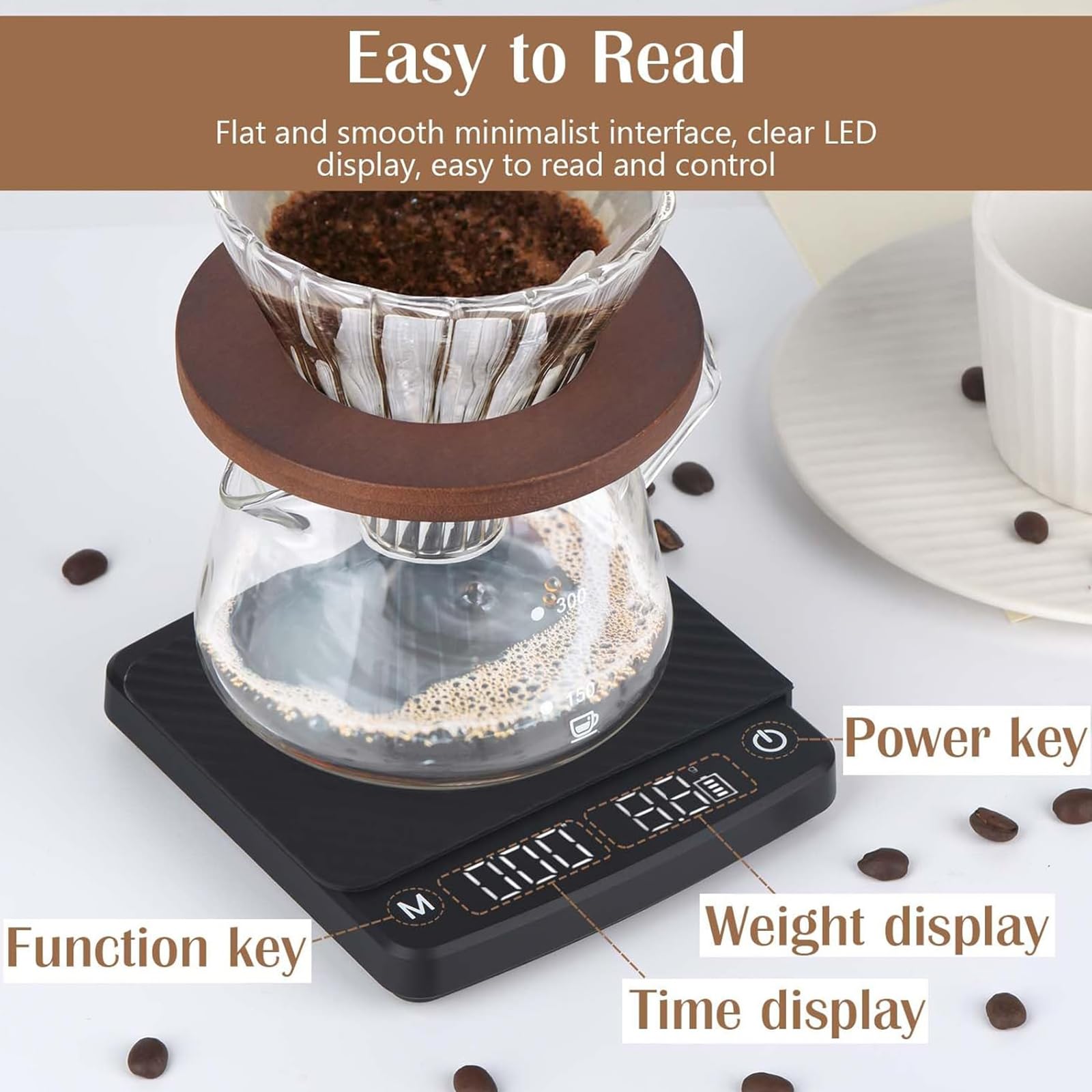 Balance à café avec minuterie pour Expresso Verser sur Le café 2/3 kg / 0, 1 g étanche Rechargeable avec minuterie Affichage LED Balance à Expresso Cuisine pour électronique Portable