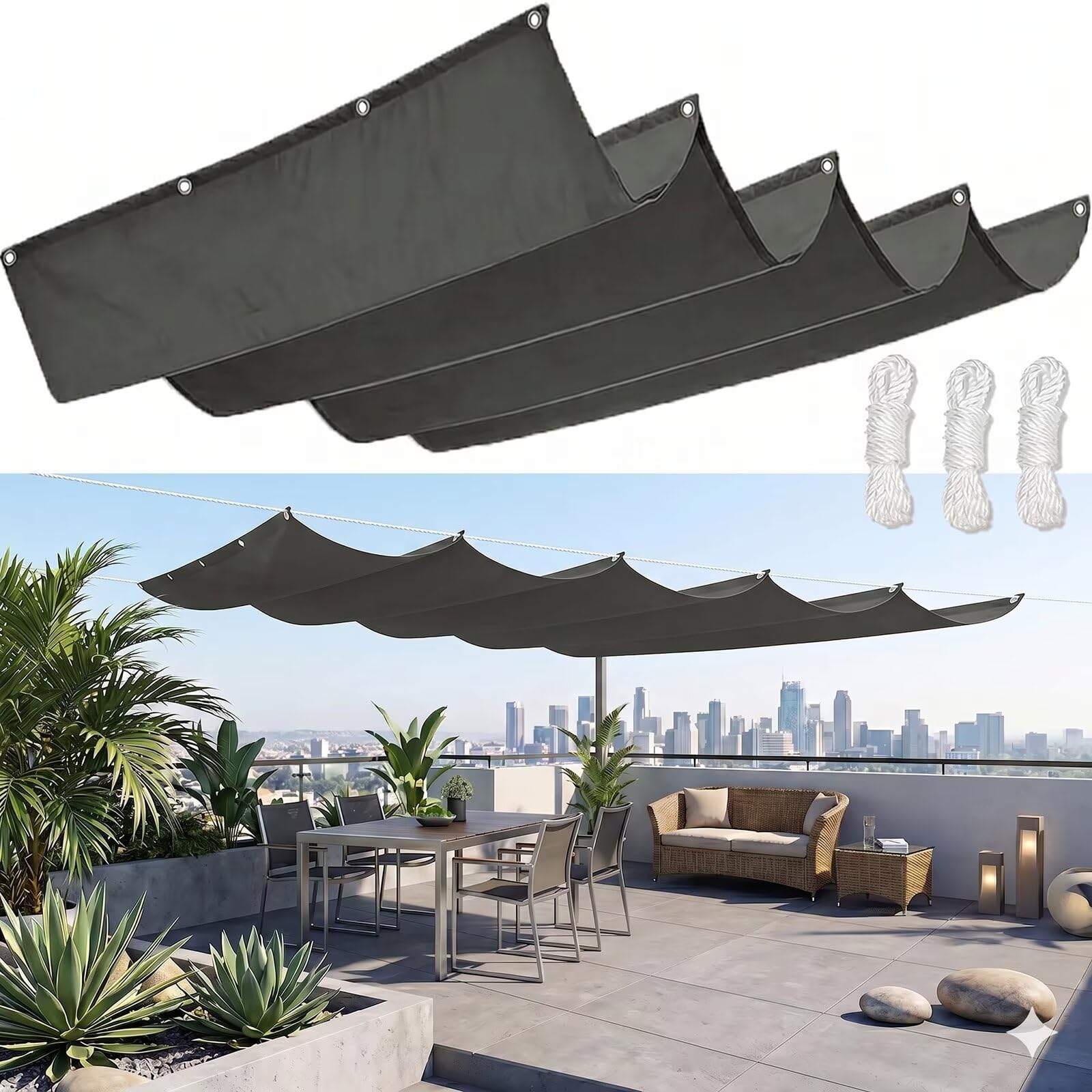 Toile ombrage voiture durable et étanche en vague pour protection de carport gris