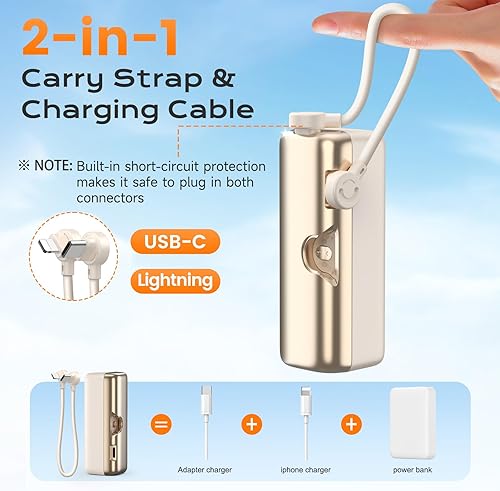 Miniatura 2 de SEANCHEER Cargador portátil 3 en 1 pequeño banco de energía de 10000 mAh para iPhone, carga rápida, mini batería esencial de viaje, soporte