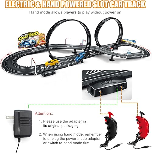 Miniatura 7 de Juego de pista de carreras de coches eléctricos con 2 coches, juego de carreras dual a escala 1:20, 2 pistas circulares de paso elevado, 2