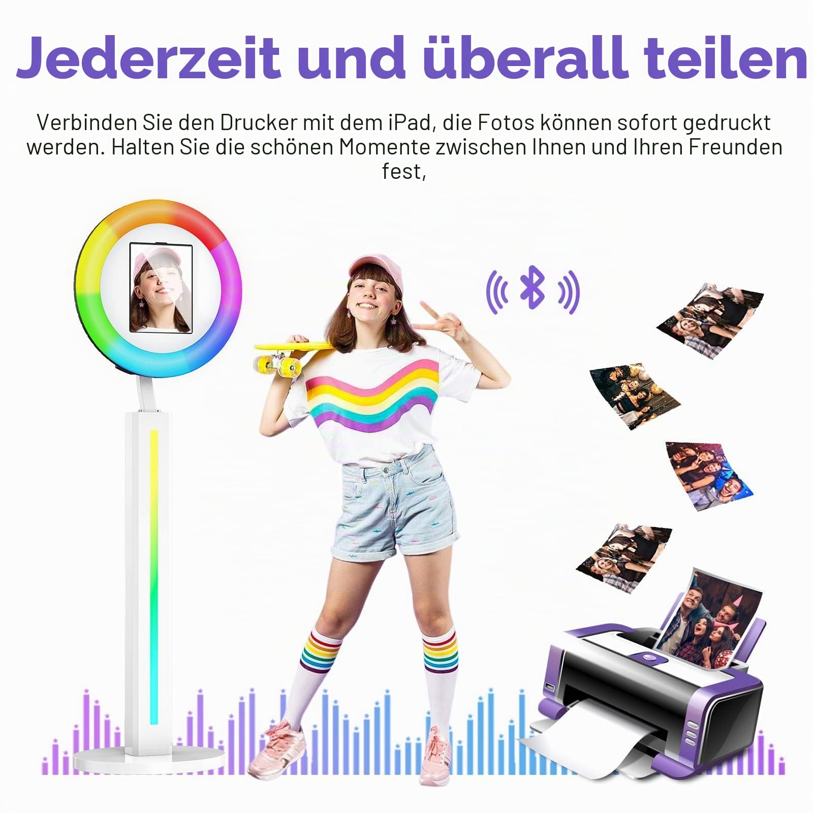 MWE Photo Booth Machin mit Flightcase, Unterstützung Software und Fernsteuerung, Geeignet für Partys, Hochzeiten, Verleihindustrie, YouTube, Video, Tiktok (Lichtleiste, Weiß)
