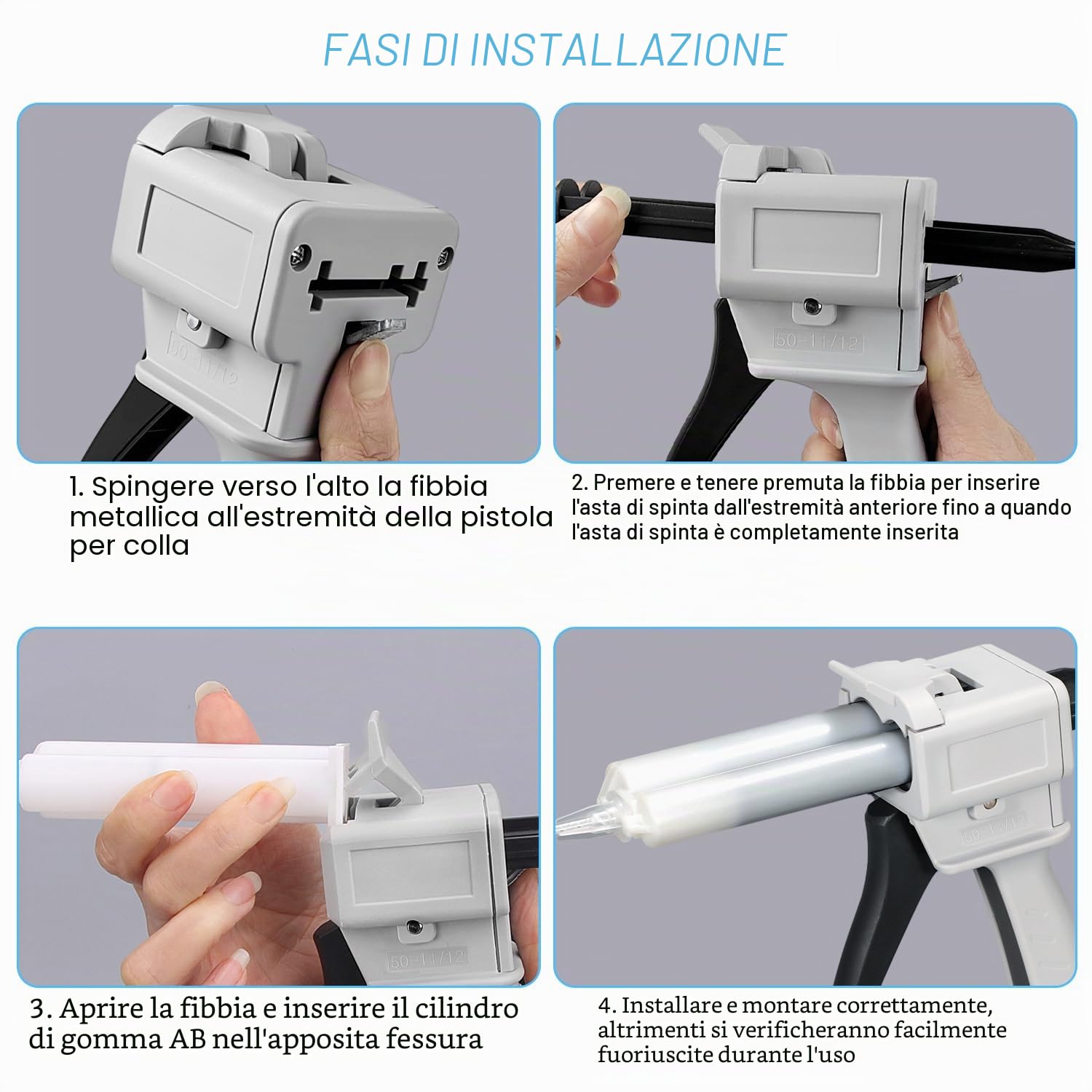 Set di Pistola per Colla, AB Pistola Erogatrice 1:1, Pistole per Silicone per DIY, con 50 Tubi di Miscelazione F08, Pistola per Colla per Decorazione Regalo, 50 ML Pistola per Colle Bicomponente