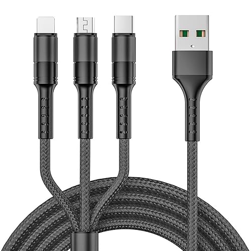 Cable de carga múltiple de 6 pies, adaptador de cable de carga múltiple universal 3 en 1 trenzado de nailon con puerto IPtipo Cmicro USB para