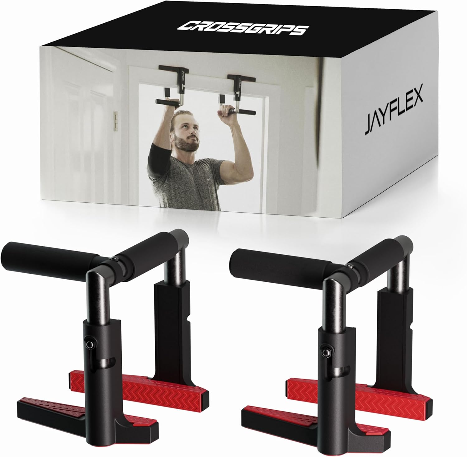 Jayflex CrossGrips Portable Pull Up Bar – No Screw Doorway Pull Up Bar for Work from Home Fitness – Adjustable Door Frame Pull Up Bar Handles – 250 lbs Capacity