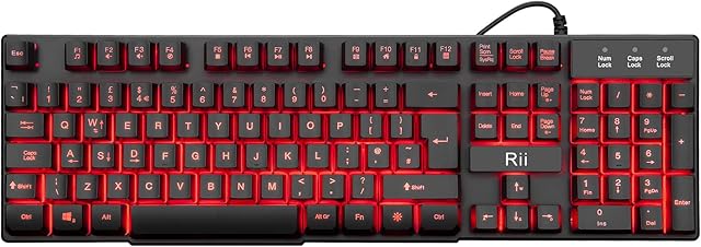 RK100 3 Color LED Backlit Mechanical Feeling Gaming Keyboard Black UK Layout Red Purple Blue