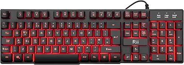 Rii Gaming Keyboard, RK100 Light Up Keyboard Mechanical Feeling Keyboard with 3 Single LED Backlit Color (Red/Purple/Blue)-UK