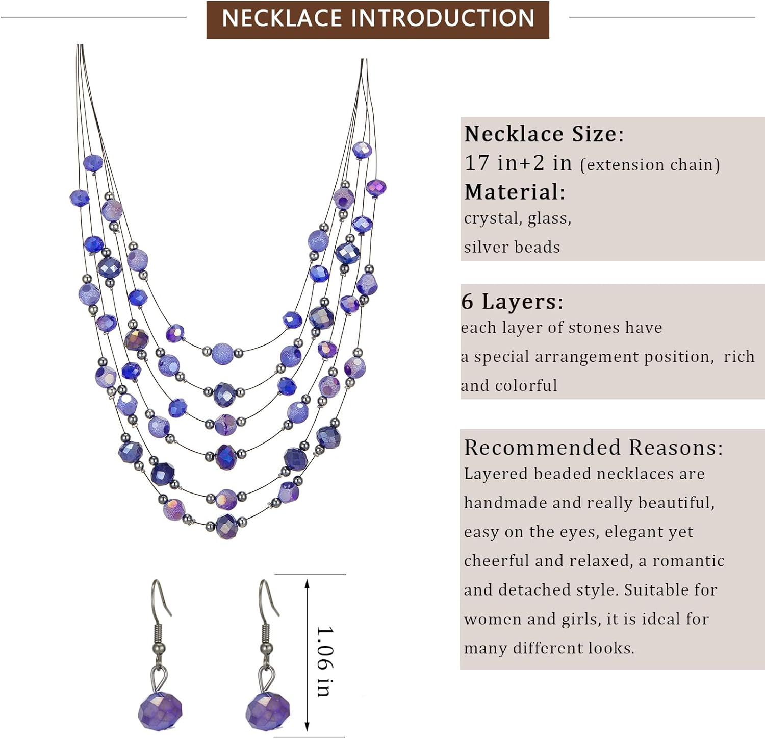 Crystal Beaded Statement Necklace for Women Boho Colorful Multi-Strand Necklace and Earring Sets for Women Fashion Jewelry Gifts for Mom - Image 5