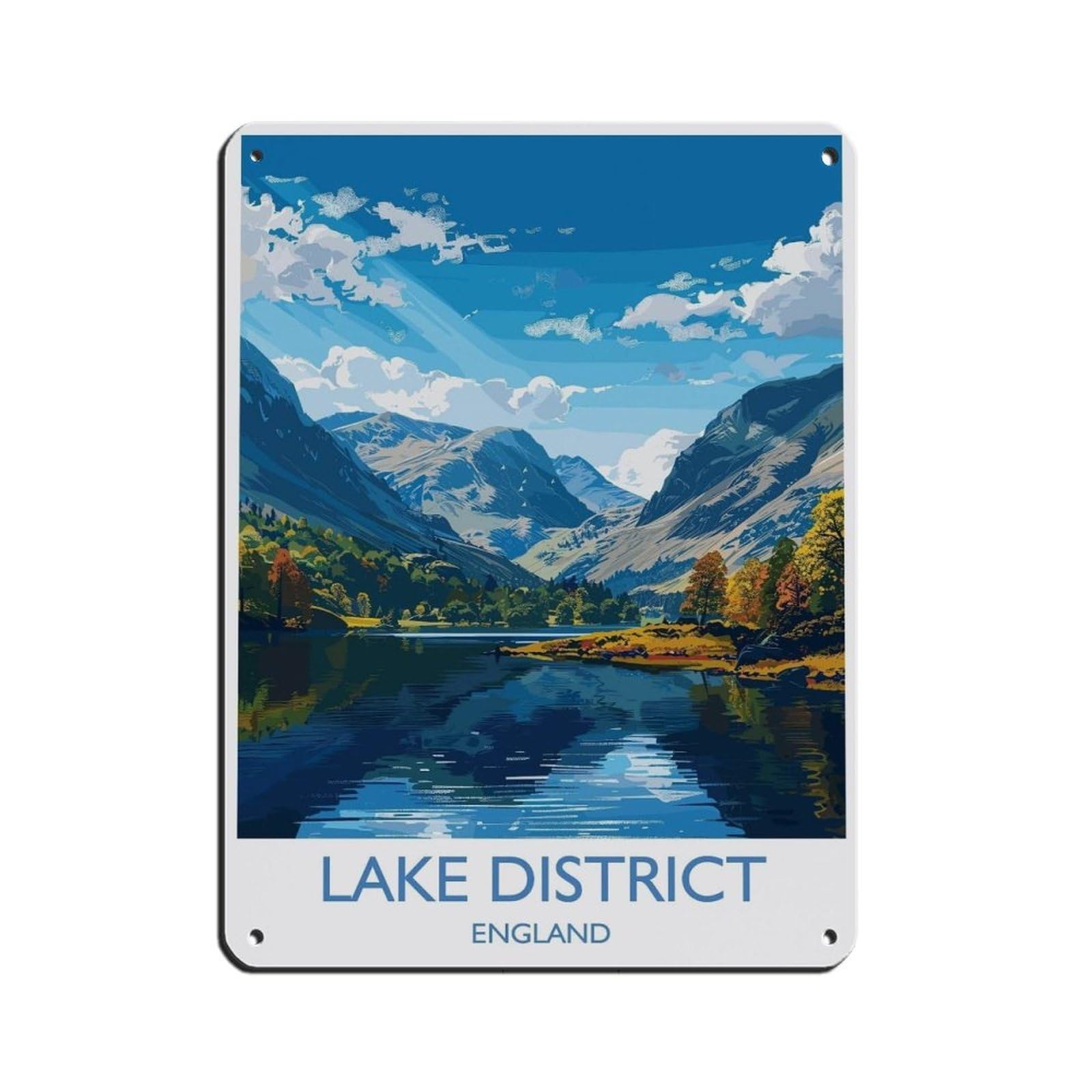 Poster rétro en métal Lake District : tableau déco vintage campagne anglaise