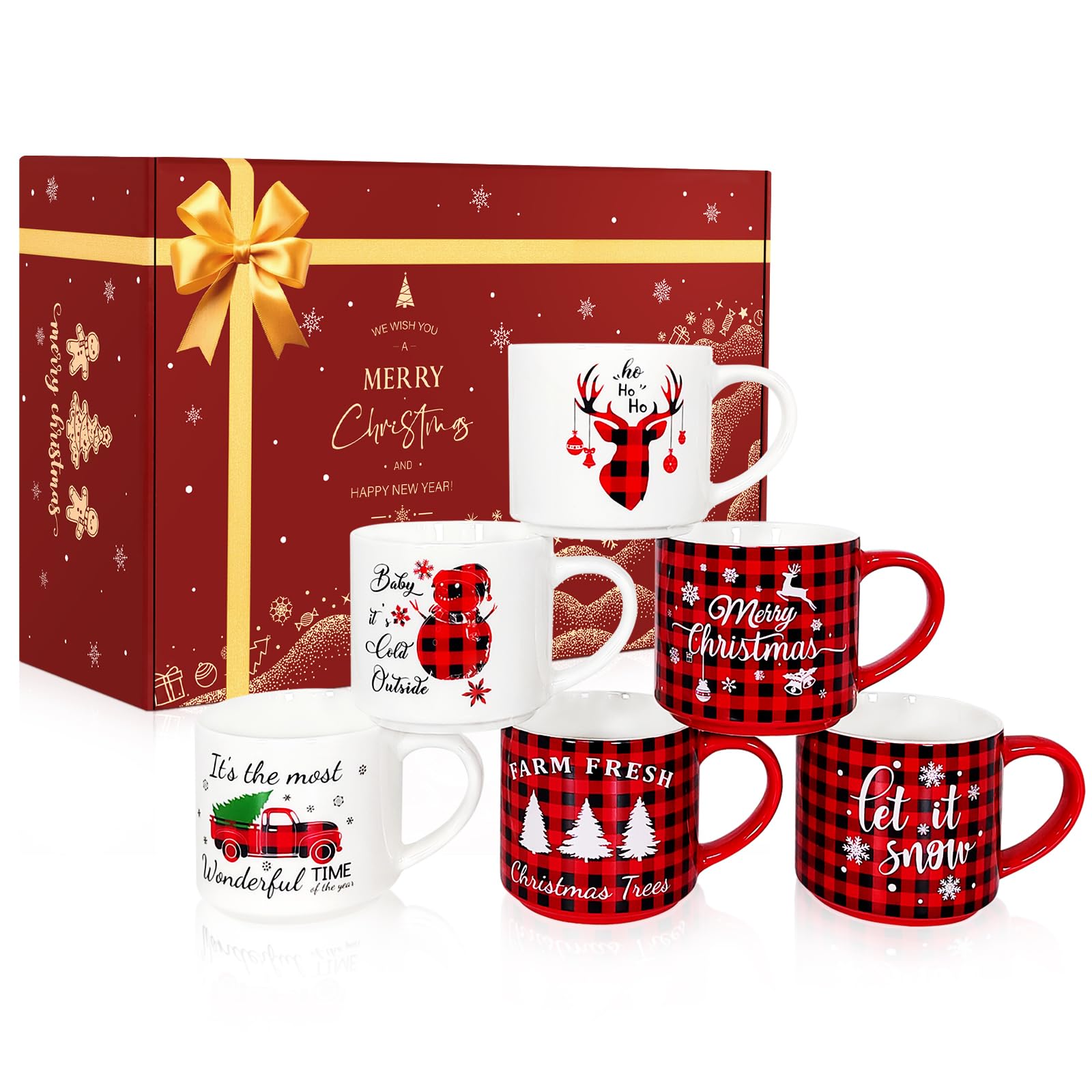 Amazon.com: QIKSION 16oz Christmas Coffee Mugs Set of 6, Large Hot