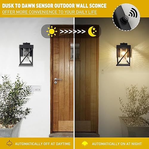 Miniatura 2 de Lámpara de pared para exteriores del atardecer al amanecer, pequeña lámpara exterior para montaje en pared, luz de porche, impermeable, acabado