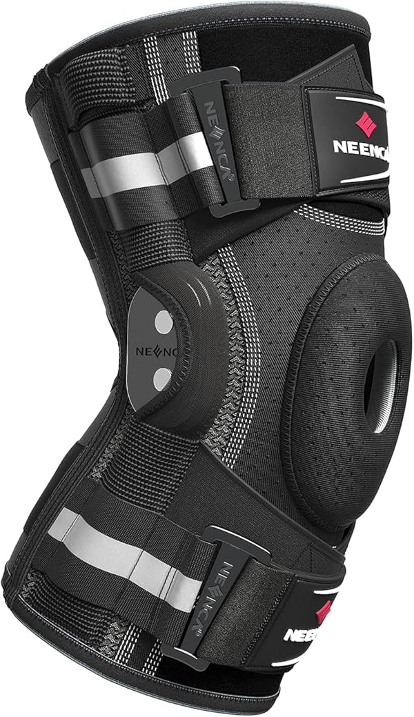 NEENCA Kniebandage gegen Knieschmerzen, Kniestütze mit Scharnier und patentiertem X-Strap Befestigungssystem, starke Stabilität zur Schmerzlinderung, bei Arthritis (Schwarz, 3XL)