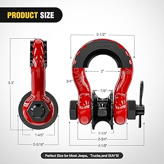 Nilight 3/4" D-Ring Shackle w/Snatch Block (2 Pack) 9,500 lb Working Load, 2-in-1 Heavy‑Duty Towing Pulley w/Isolator for Off‑Road Recovery, Winch Cable & Rope, Truck Jeep ATV UTV Tractor, Red