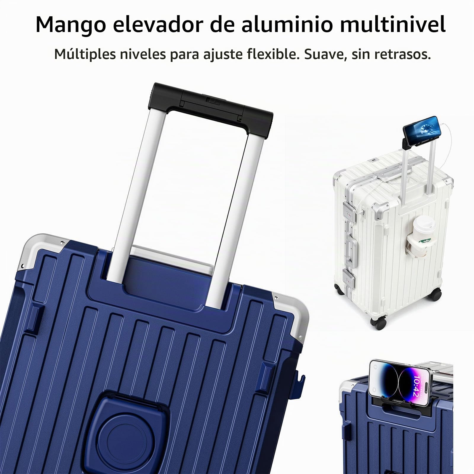 LEOVEN Maleta de Viaje Rígida, 3:7 Gran Apacidad, LS-8119 PC Maleta de Cabina, Portavasos Plegable, USB, 360° Silencioso con Freno y Amortiguador, TSA Cerradura, con Compartimento Impermeable