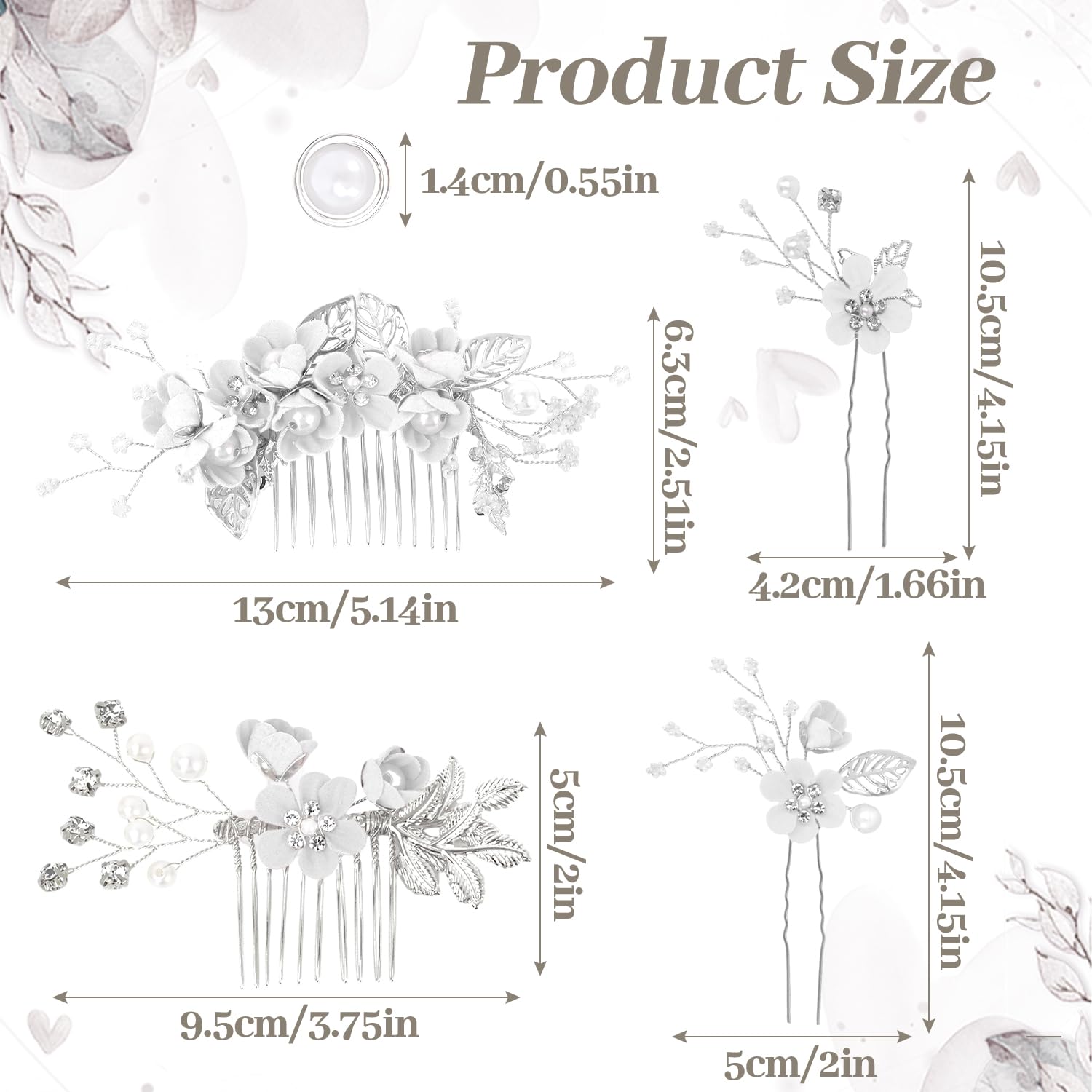 4Pcs Wedding Hair Accessories for Women, Classy Bridal Hair Pins Flower Bridesmaid Hair Accessories 10Pcs Spiral Pearl Hair Pins for Brides Bridesmaids Women Girls (Silver) - Image 2