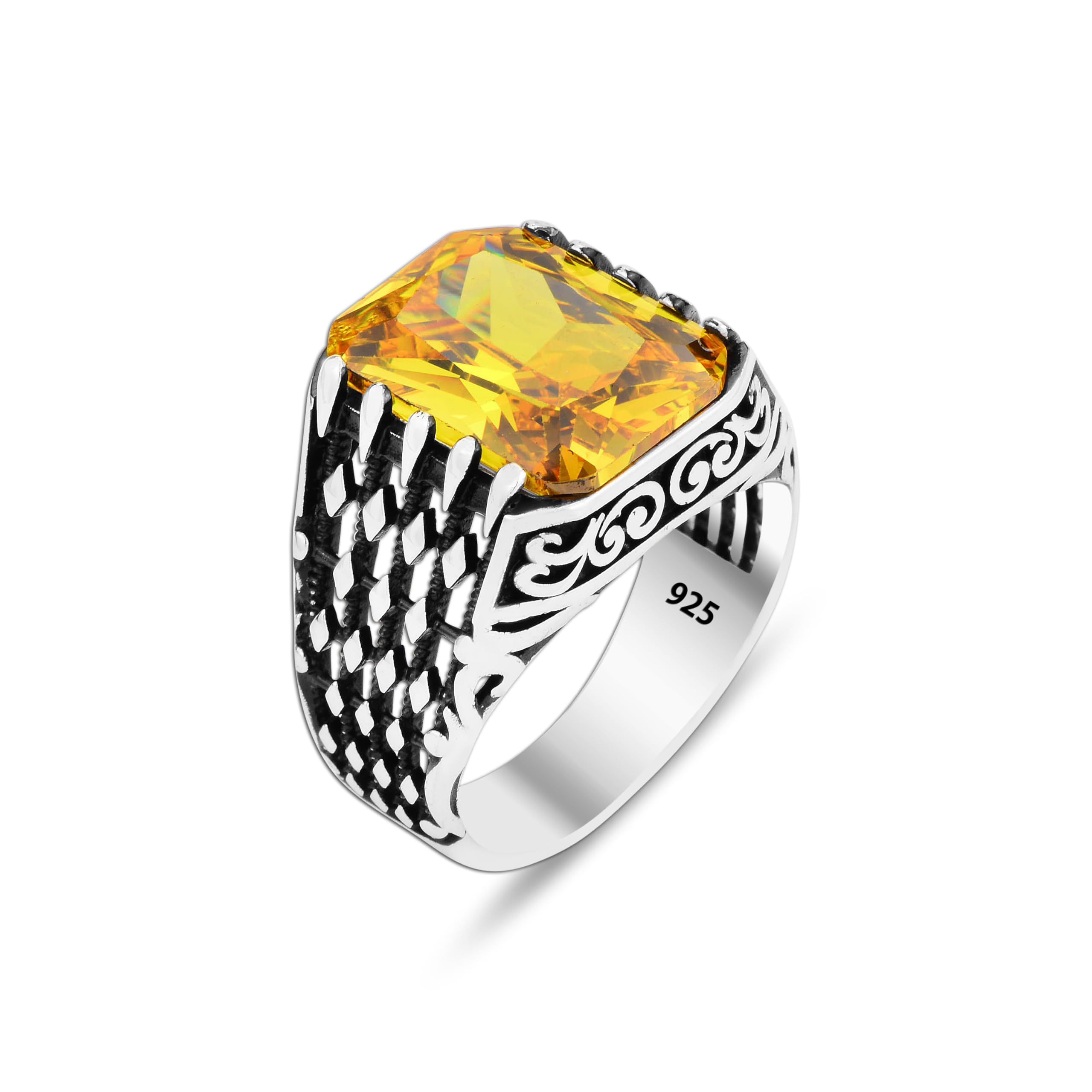 Men Silver Handmade Natural Yellow Citrine Stone Ring 925k Solid