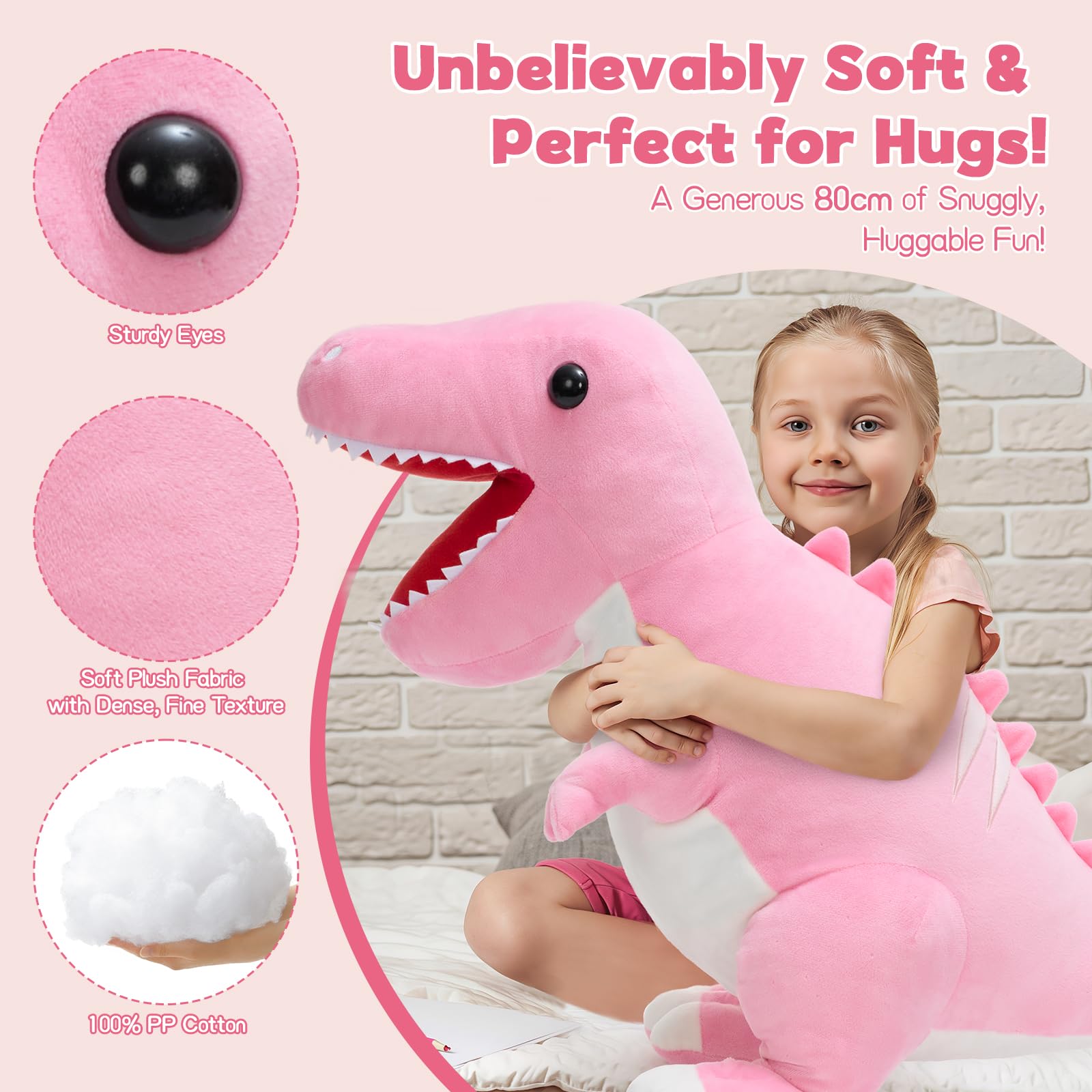 MorisMos Peluche a forma di dinosauro gigante, alto 80 cm, morbido, giocattolo per bambini, regalo di Natale e compleanno
