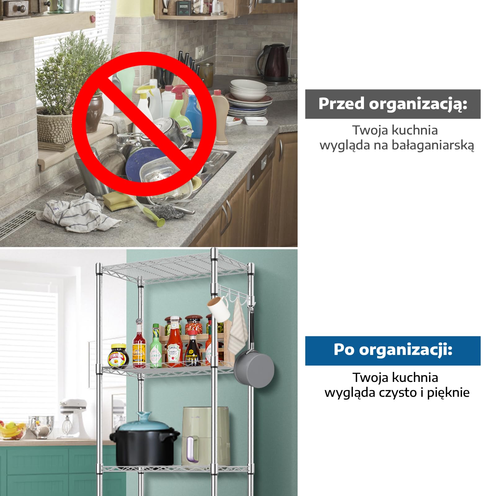 Regał Kuchenny Półki Wózek Kuchenny Regał na Kółkach Metalowy Jezdny z Chromowanego Metalu Stal 5 Półek z Kółkami L59 x S35 x W183cm, Srebrny
