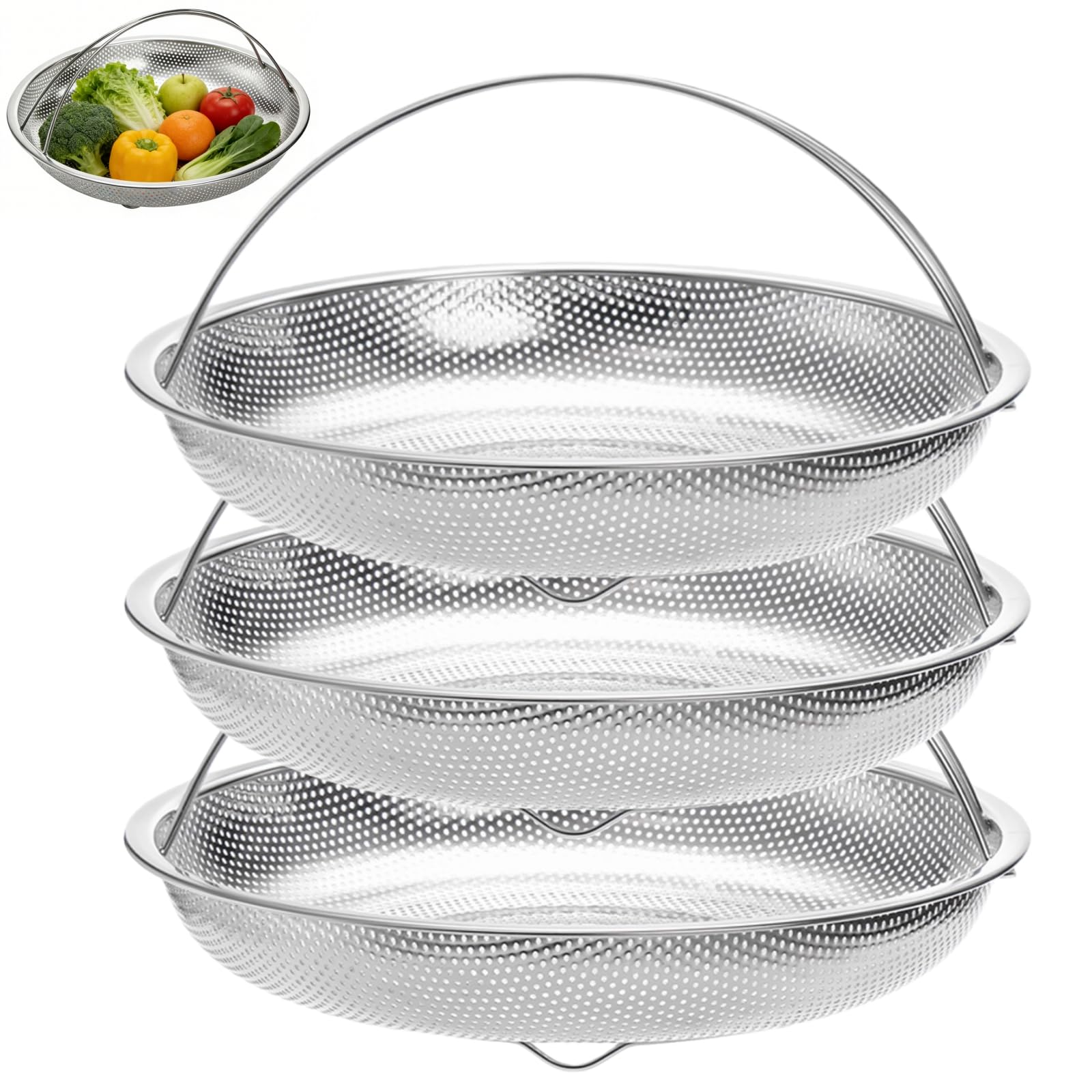 Cididu 3 Stück Edelstahl Dampfkorb, All-in-One Gemüse-Dampfgarer, Ständer mit Griffen, Dampfgarer zum Kochen, Dampfschale mit Beinen, spülmaschinenfest