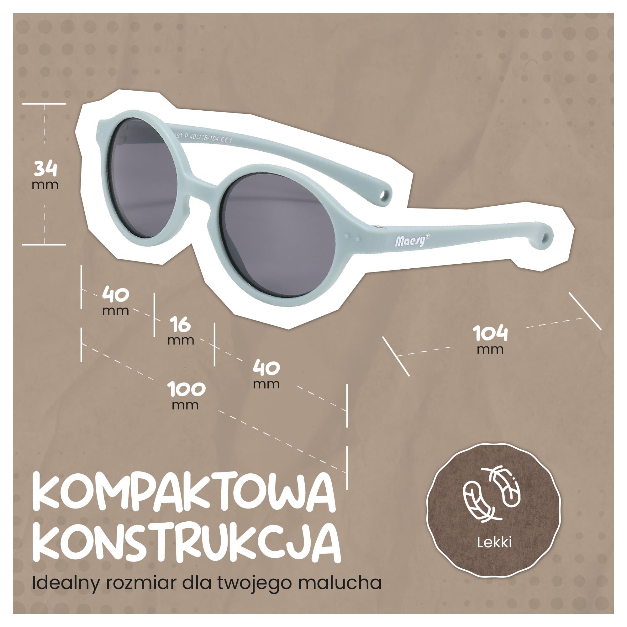 dziecięce okulary przeciwsłoneczne Noah - 0-2 lata - elastyczne, zginane - regulowana gumka - polaryzacja UV400 - dla chłopców i dziewczynek - owalne