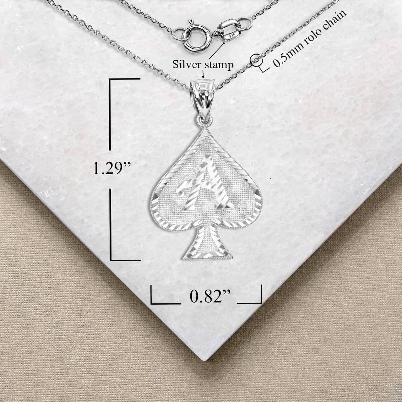 Claddagh Gold Fine .925 Sterling Silver Ace of Spades Charm Pendant Necklace with Rolo Chain and Pendant only