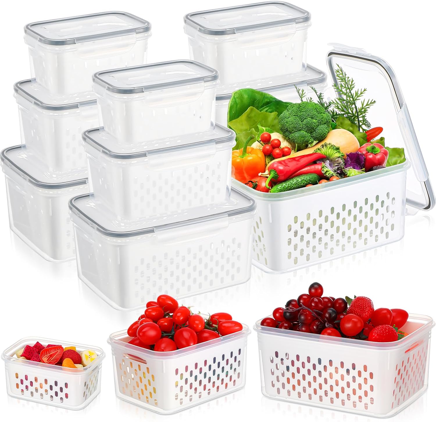 Mumufy 9 Pack Fruit Vegetable Storage Containers for