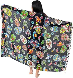 Canga De Praia Viscose Caveira Mexicana (Preto)