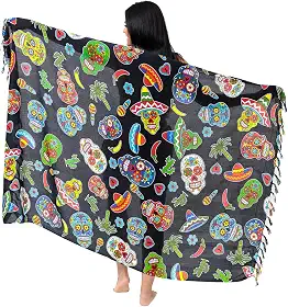 Canga De Praia Viscose Caveira Mexicana (Preto)