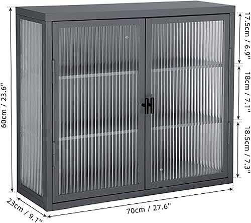 Miniatura 5 de Finca ancha Gabinete con puertas de cristal, gabinete de boticario de baño con 2 puertas y estantes ajustables de 27.6 pulgadas para cocina de pared