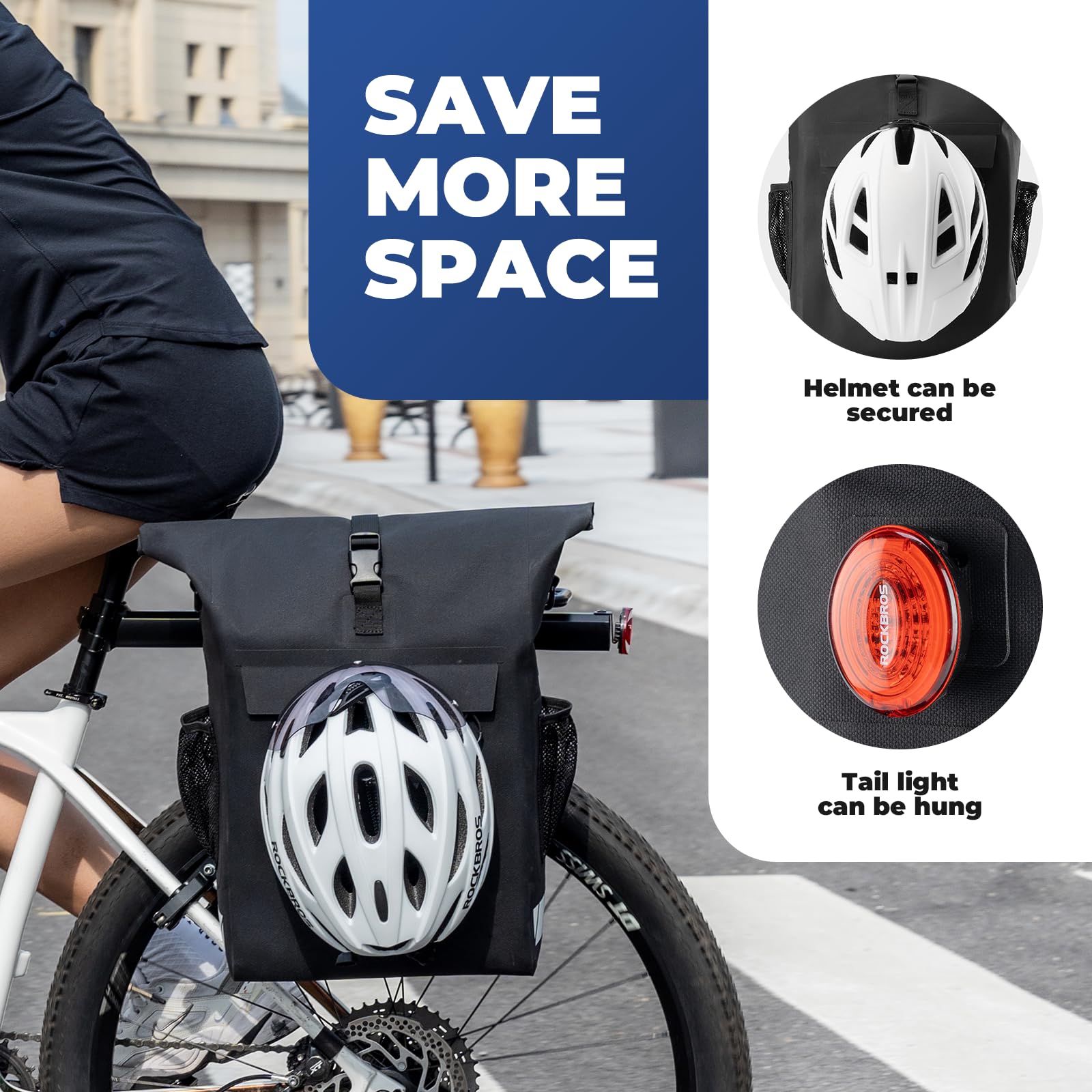 ROCKBROS Borse Bici Posteriore Laterali, Borsa Bicicletta Portapacchi, Zaino Impermeabile, Portabagagli Multifunzionali con Capacità Massima 18L, Ideale per Ciclismo, Escursione