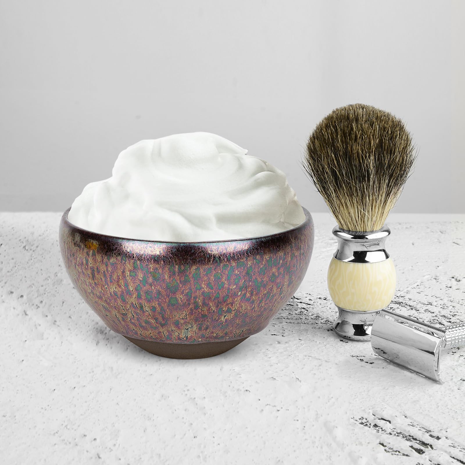 Linkidea Bol de rasage en céramique, bol de savon de rasage humide à flux irrégulier naturel fabriqué à la main, bol de rasage exquis pour homme, cadeau pour hommes (Violet)