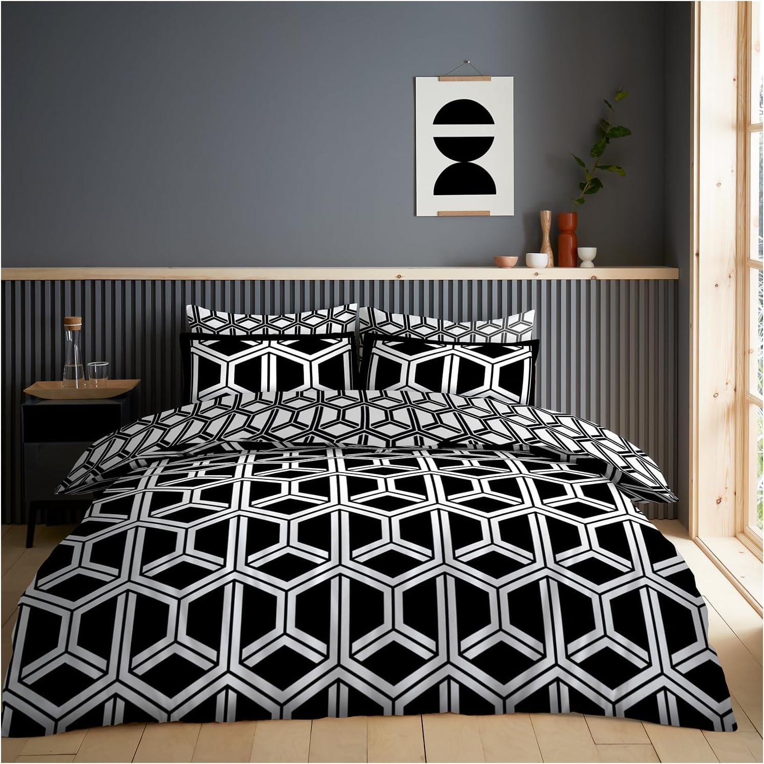 GC GAVENO CAVAILIA Reversible Bedding Set, Breathable Quilt Cover Set(200x200 cm), Geometric Duvet Cover Double, Soft Poly Cotton Bed Linen