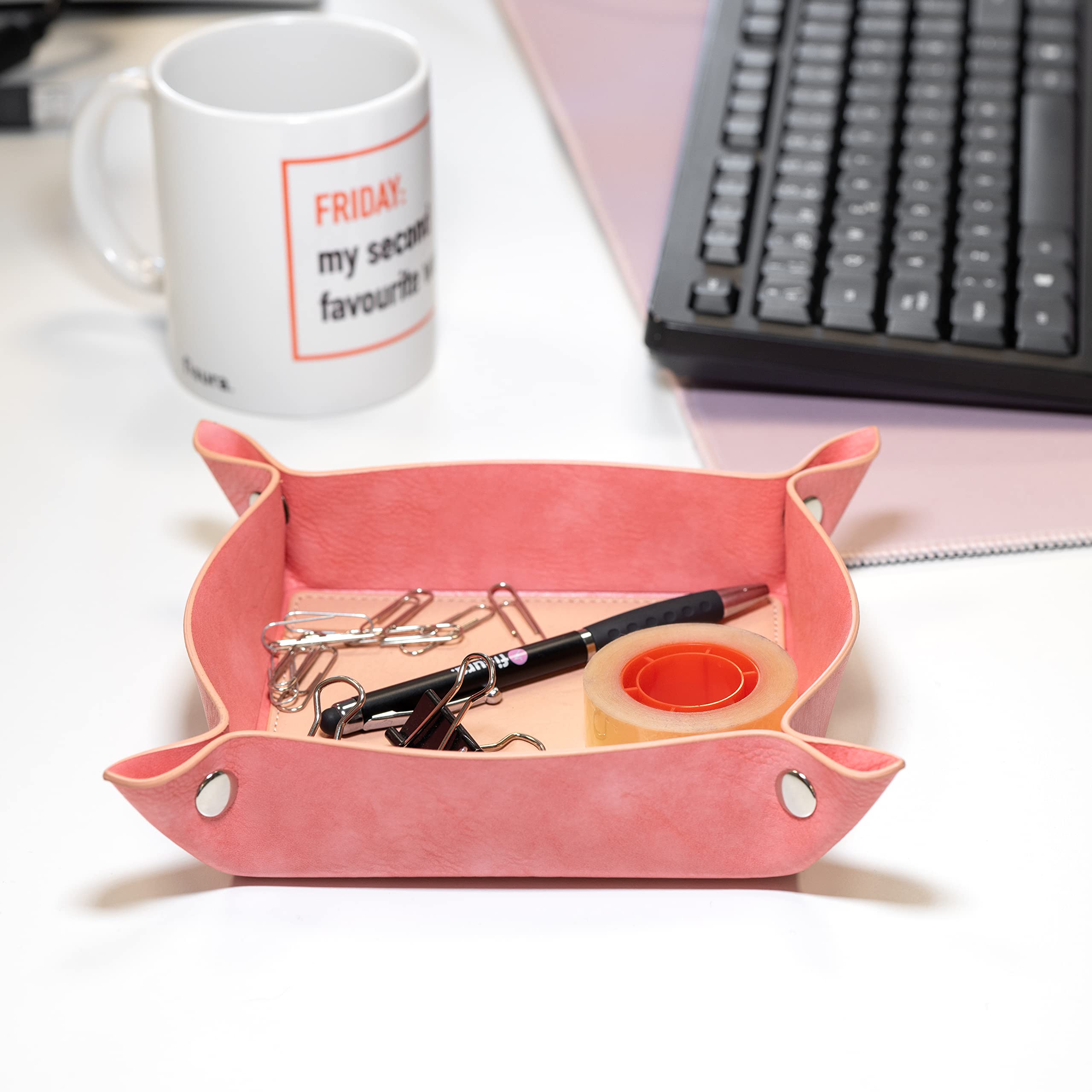 Fisura – Svuota tasche ingresso. Svuota tasche originale. Organizzatore di chiavi in similpelle. Misure: 19 x 19 centimetri. (Rosa)