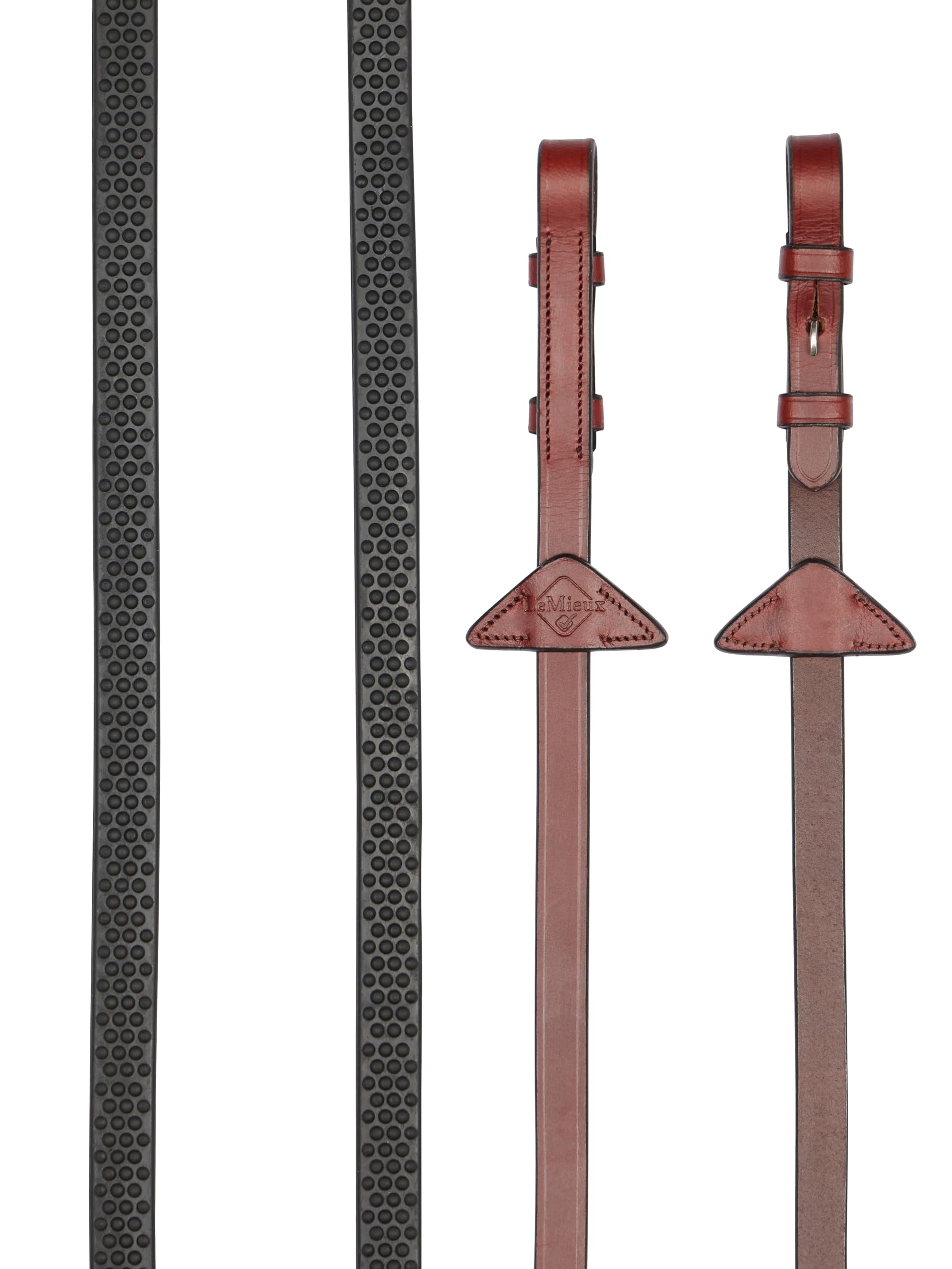 LeMieux Soft Rubber Reins - Leather - Soft and Flexible - Chestnut/Silver - Pony