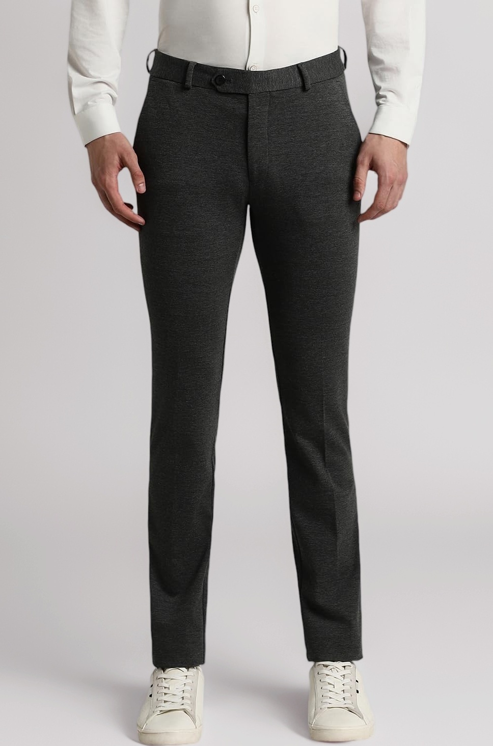 Peter England Men's Slim Fit Mid Rise Formal Stretchable Knit Super Trouser | Comfort Lycra | 360-Degree Stretch