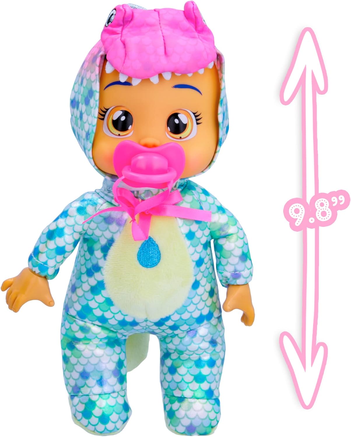 Cry Babies Tiny Cuddles Dinos Mia - 9" Baby Dolls, Cries Real Tears, Dinosaur Metallic Themed Pajamas