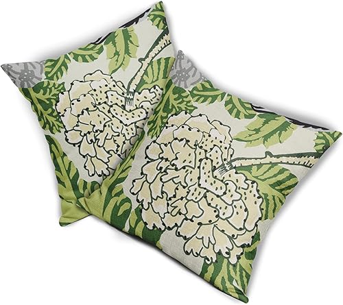 Miniatura 2 de Juego de 2 fundas de almohada de flores verdes y amarillas de 18 x 18 pulgadas, juego de 2 fundas de almohada decorativas de lino con hojas verdes