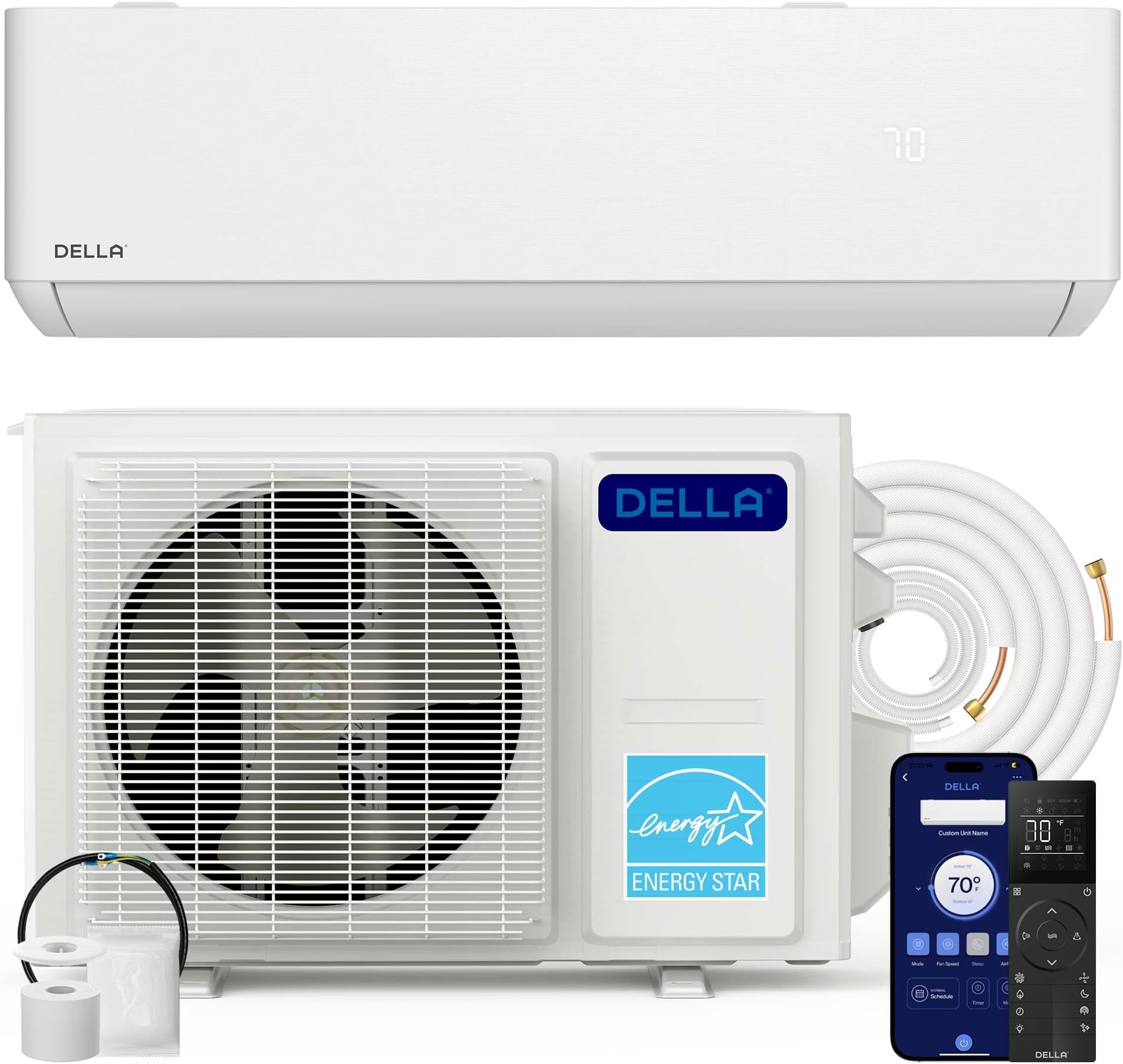 Optima Series 9,000 BTU Mini Split AC, Hyper Heat Down to -13°F, Up to 400 Sq. Ft, 24 SEER2 115V, Energy Star, WiFi & Alexa, Inverter AC with 0.75 Ton Pre-Charged Heat Pump & 16.4ft Kit