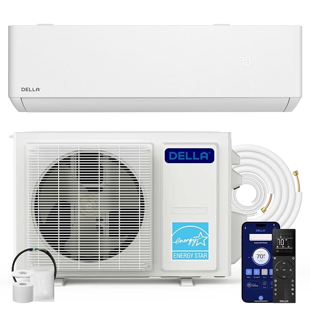 Della DELLA Optima Series 12,000 BTU Mini Split AC, Hyper Heat Down to -13°F, Up to 550 Sq. Ft, 23 SEER2 115V, Energy Star, WiFi & Alexa, Inverter AC with 1 Ton Pre-Charged Heat Pump & 16.4ft Kit