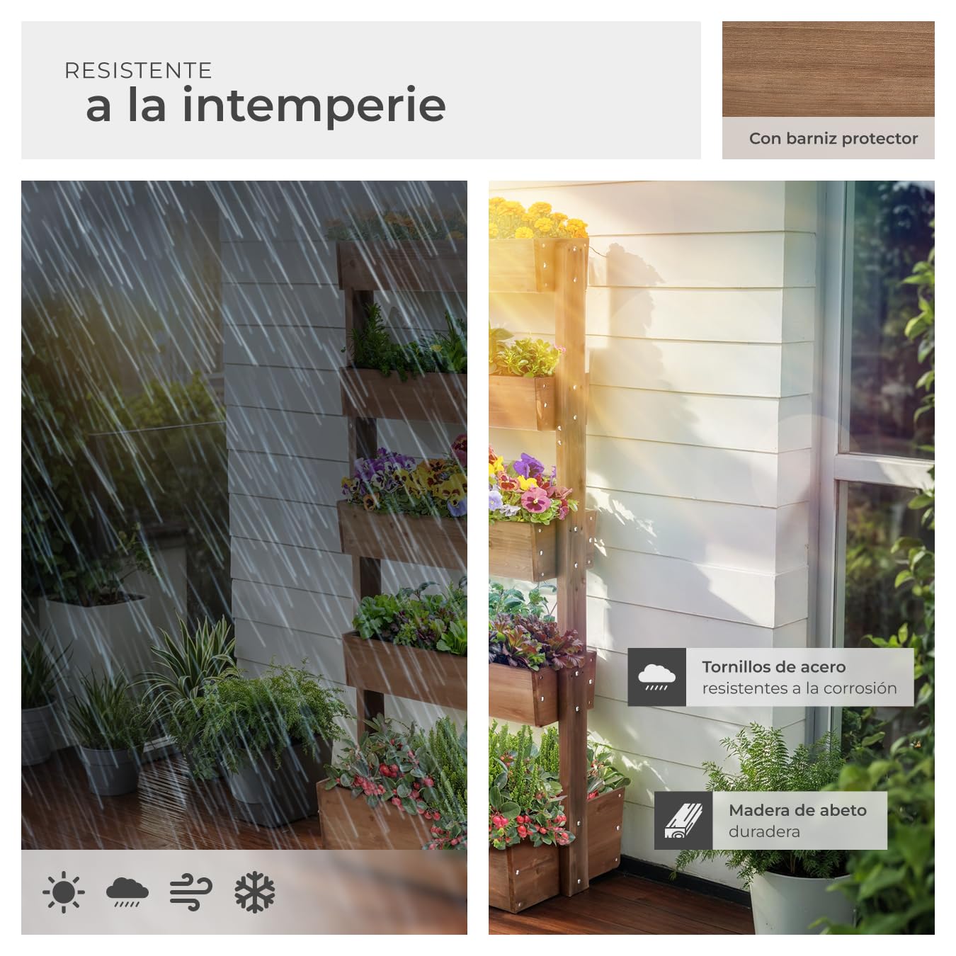 tectake® Huerto Urbano Vertical con 5 Niveles, Maceteros Grandes Exterior de Madera, Macetero Alto, Macetas Exterior Grandes, Huerto Urbano Terraza - 52 x 81 x 180 cm Marrón
