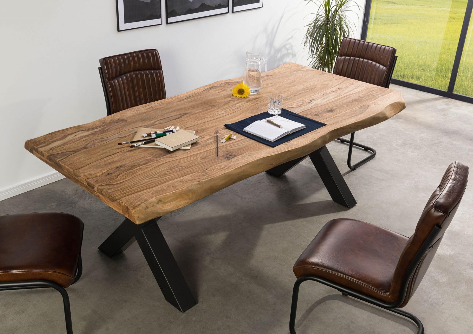 MASSIVMOEBEL24.DE Table à Manger Sheesham Natur coloré Freeform