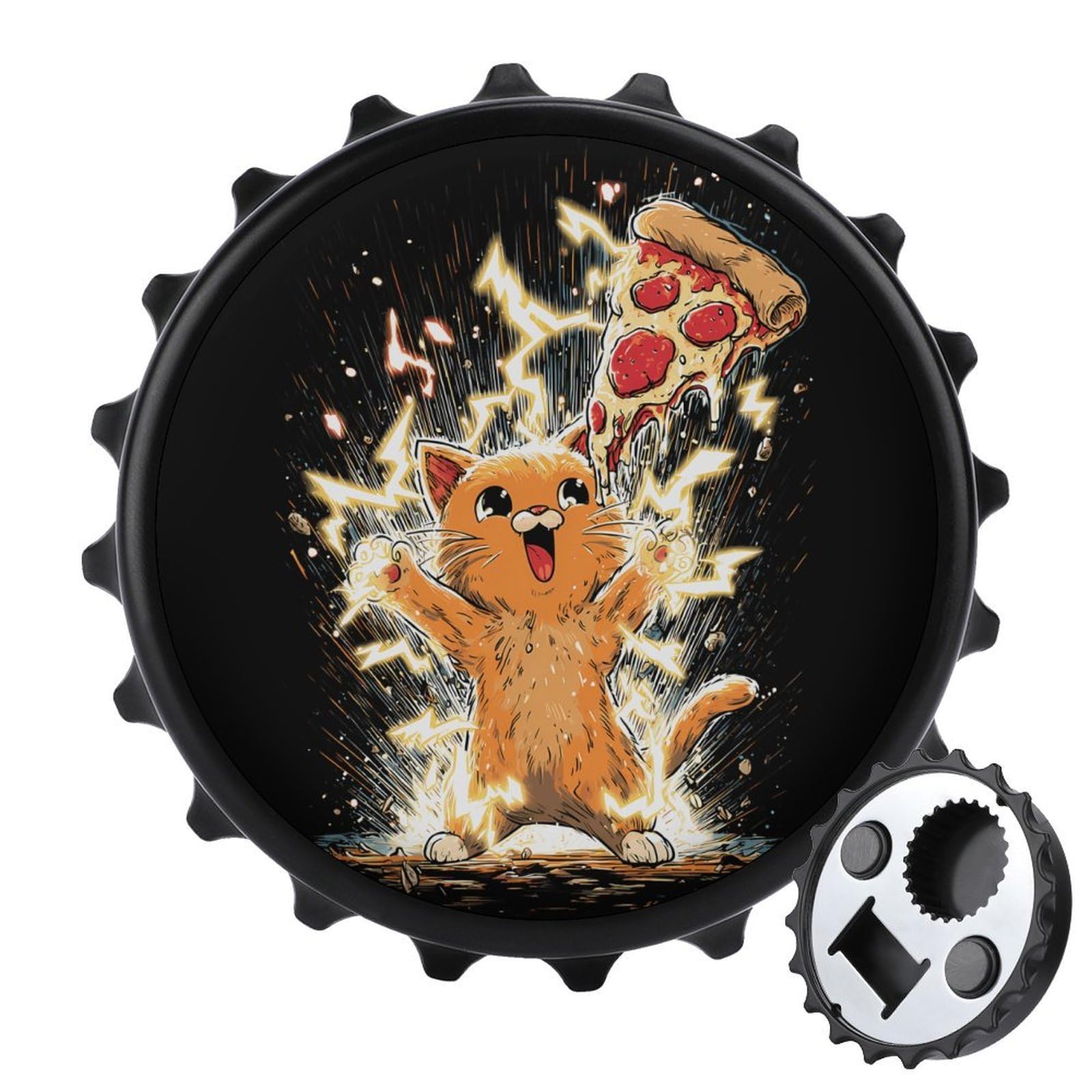 Cat Power of Pizza Magnetic Bottle Opener Refrigerator Magnet Fridge Magnets Kitchen Supplies