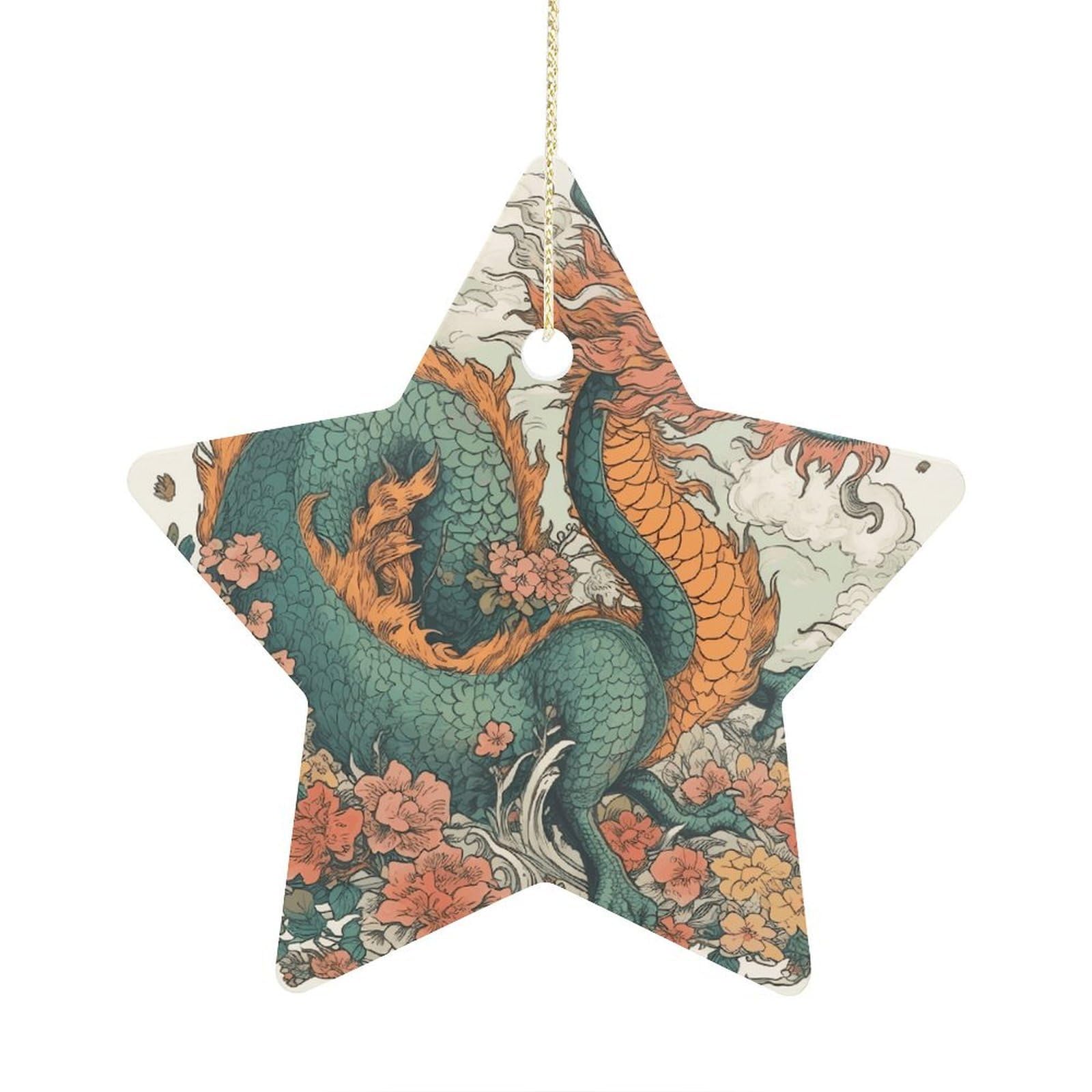 Fodpand Women's Style Flowers And Dragons Ornament With String, Keepsake Hanging Decorations,Ceramic Ornaments For Men Indoor Home Holiday Party Gifts