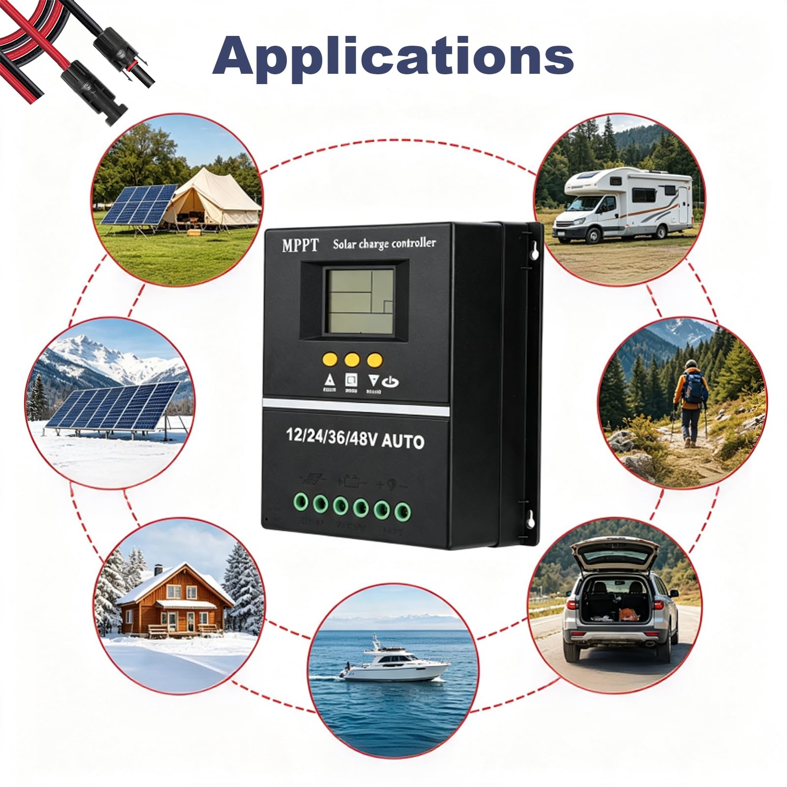 Régulateur de charge solaire MPPT 100 A 12 V 24 V 36 V 48 V Écran LCD 9