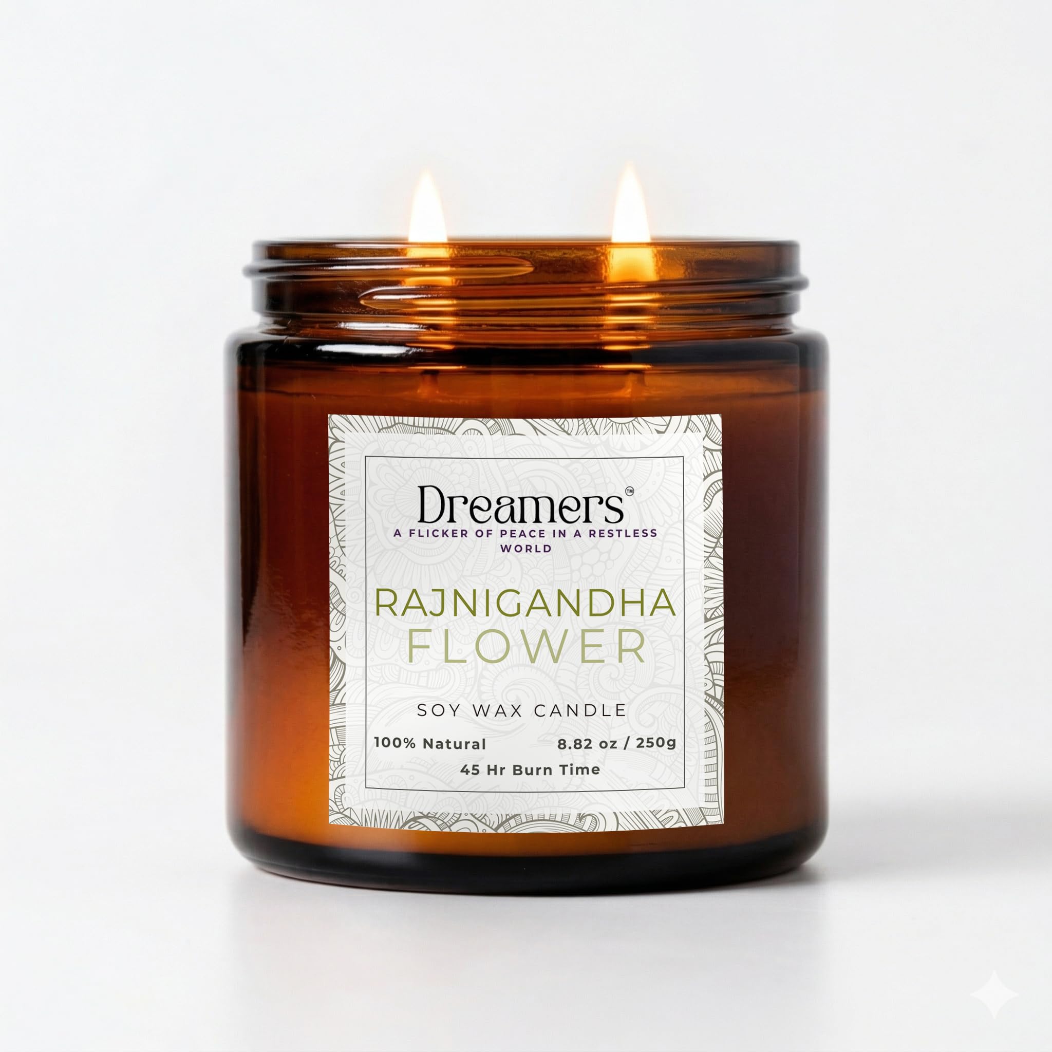 Dreamers Night Bloom Scented Candle | Tuberose Rajnigandha Fragrance | Soy Wax Candle | Dual Wick | Up to 45 Hours Burn | Smokeless & Non-Toxic | Amber Jar | 250g-image-7