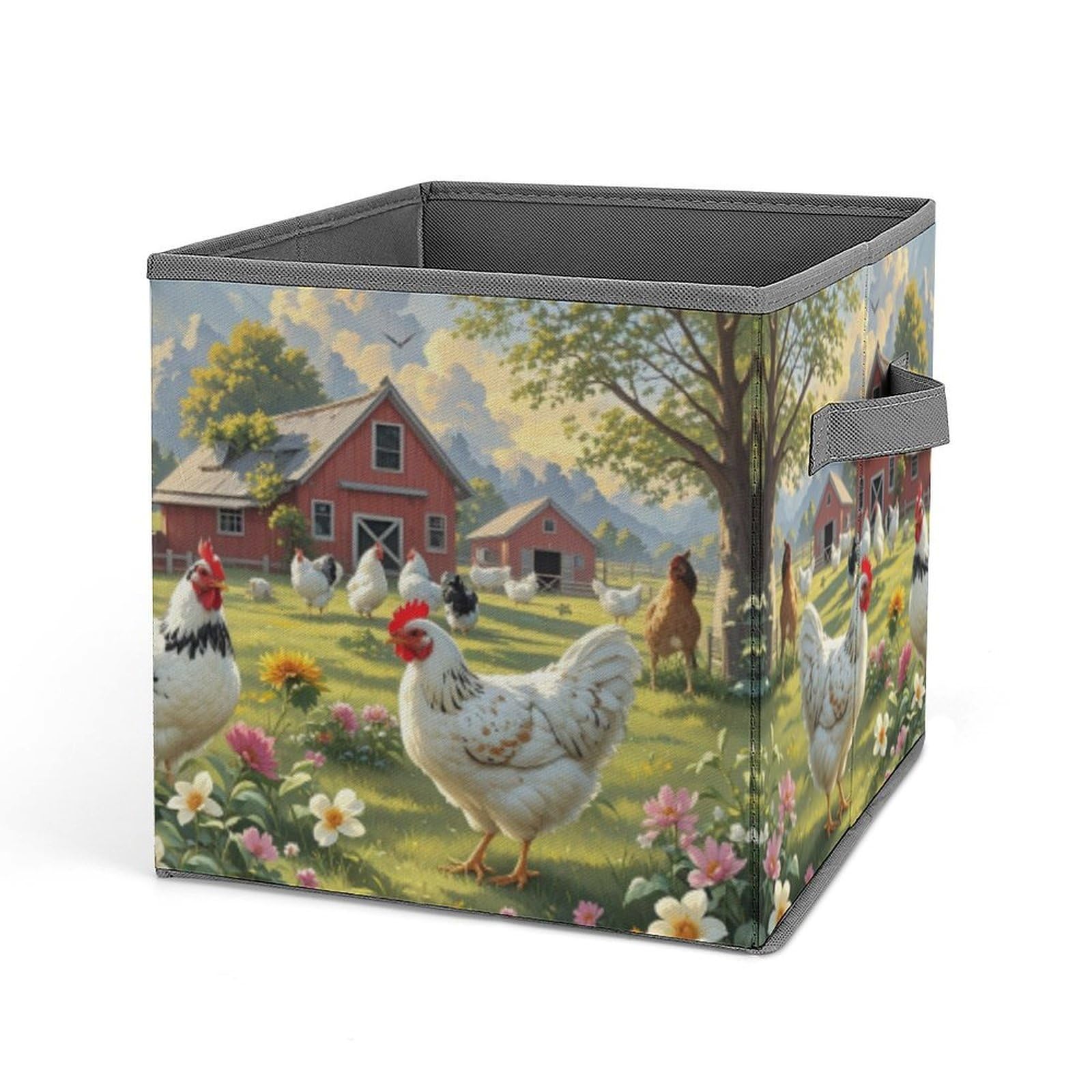 FekiLoot Chickens And Farm Folding Storage Bins with Handles Large Fabric Storage Cube Storage Organizer Heavy Duty Closet Organizer Sturdy Collapsible Bin Foldable Baskets