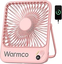 Warmco 10000mAh Portable Travel Fan 7-inch, Max 24H Runtime, Ultra-thin Quiet Rechargeable Battery Operated Desk Fan with Digital Display for Camping, Office, Bedroom, Cruise Essentials Pink